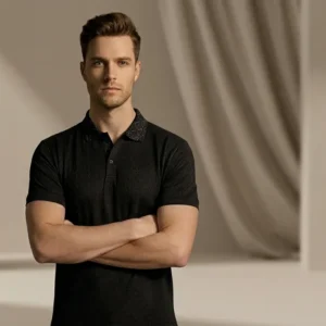 Home texture polo ( black )